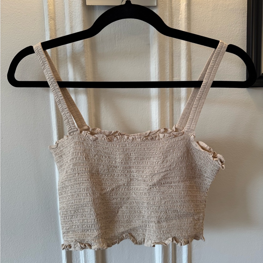 Weekday Tan Cream Ruffled Crop Tank Top